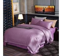 SLOPSS Duvet Sets Bedding Set Satin Silk Single Double King Quilt Cover Flat Bed Sheet Bedcloth (Purple Queen)