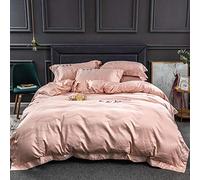 SLOPSS Embroidery 4pcs Sets Cotton Duvet Covers Bedding Set Double Bed Quilt Cover with Fitted Sheet Pillowcases (Color Purple Size : (Pink King)