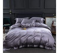 SLOPSS Embroidery 4pcs Sets Cotton Duvet Covers Bedding Set Double Bed Quilt Cover with Fitted Sheet Pillowcases (Color Size : King) (Purple Full)