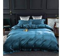 SLOPSS Embroidery 4pcs Sets Cotton Duvet Covers Bedding Set Double Bed Quilt Cover with Fitted Sheet Pillowcases (Color Purple Size : King) (Blue Full)
