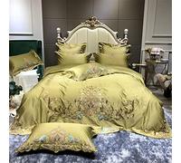 SLOPSS European-Style Palace Style Double-Strand Horse Four-Piece Set Heavy Embroidered Quilt Cover Villa Cotton Bedding (Color Blue Size : (Yellow 6piece Suit 1.8m)