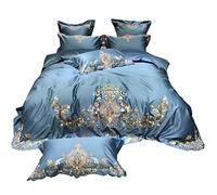 SLOPSS European-Style Palace Style Double-Strand Horse Four-Piece Set Heavy Embroidered Quilt Cover Villa Cotton Bedding (Color Size : (Blue 6piece Suit 1.5m)