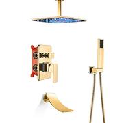 SLOPSS Faucets,Faucet/Tap,LED Shower LED Shower Faucet with Waterfall Tub Spout Shower Combo Set with Handheld Sprayer And Rain Shower Head Tub And Shower Trim Kit/Type a/8 Ines