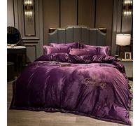SLOPSS Fleece Duvet Bedding with Matching Pillowcase And Cosy Soft Warm Flannel Quilt Cover Set (Color Red Size : Double) (Purple Full)