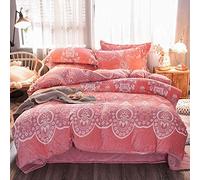 SLOPSS Floral Duvet Covers Pink Bedding Double Bed with Fitted Sheet Winter Set Quilt Cover Sets Soft Warm Flannel Twin Size 3D Engraved (B King)