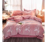 SLOPSS Floral Duvet Covers Pink Bedding Double Bed with Fitted Sheet Winter Set Quilt Cover Sets Soft Warm Flannel Twin Size 3D Engraved (E King)