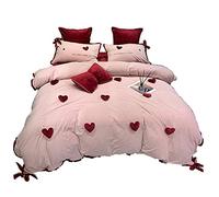 SLOPSS Four-Piece Velvet Love Embroidery Warmth Autumn And Winter Pleated Quilt Cover Thick Bedding (Color Size 2m) (7 Piece Suit)