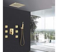 SLOPSS Gold Shower Faucets Set Gold Ultra Thin Shower Head 6pcs Massage Spa Jets Shower 3-Way Mixer Tap Bath Gold Shower Kit-10 inch Full Set,12 inch Full Set