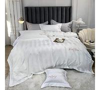 SLOPSS Grey Bedding Set Full Silk Cotton Sets Duvet Covers Double Bed Quilt Cover Flat Sheet Soft Silky Luxury Satin Twin (Color Green Size : (White King)