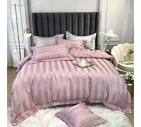 SLOPSS Grey Bedding Set White Silk Cotton Sets Duvet Covers Double Bed Quilt Cover Flat Sheet Soft Silky Luxury Satin Twin (Color Green Size : King) (Pink Full)