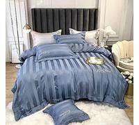SLOPSS Grey Bedding Set White Silk Cotton Sets Duvet Covers Double Bed Quilt Cover Flat Sheet Soft Silky Luxury Satin Twin (Color Green Size : King) (Blue Full)