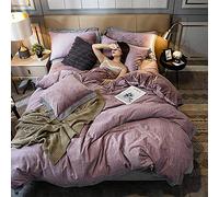 SLOPSS Grey Cotton Covers Pink Bedding Bed Duvet Set Quilt Cover Sets with Fitted Sheet Twin Double Size Soft Warm Flannel (B King)