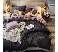 SLOPSS Grey Cotton Covers Pink Bedding Bed Duvet Set Quilt Cover Sets with Fitted Sheet Twin Double Size Soft Warm Flannel (A King)