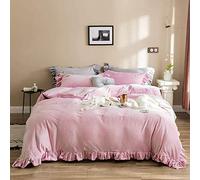 SLOPSS Grey Velvet Bedding Bed Winter Duvet Set Twin King Double Size Soft Warm Flannel 4 PCS Quilt Cover Sets Flat Sheet (Pink Full)