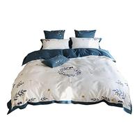 SLOPSS Home Textile Pastoral Style Long-Staple Four-Piece Set Daisy Embroidery Quilt Cover Pure Cotton Double Bed (Color Size : (5piece Suit 1.5m)