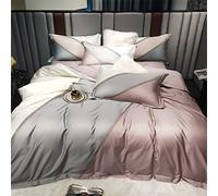 SLOPSS Home Textile Spring And Summer Silk Cotton Four-Piece Contrast Stitching Quilt Cover Sheet Silky Bedding Size (Color 6 2m)