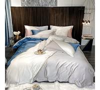 SLOPSS Home Textile Spring And Summer Silk Cotton Four-Piece Contrast Stitching Quilt Cover Sheet Silky Bedding Size (Color 7 2m)
