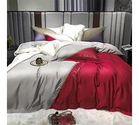 SLOPSS Home Textile Spring And Summer Silk Cotton Four-Piece Contrast Stitching Quilt Cover Sheet Silky Bedding Size (Color 2 1.8m)