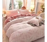 SLOPSS King And Duvet Covers Grey Bedding Double Bed with Fitted Sheet Winter Set Quilt Cover Sets Soft Warm Flannel Twin Size (Pink a Queen)