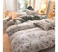 SLOPSS King And Pink Duvet Covers Bedding Double Bed with Fitted Sheet Winter Set Quilt Cover Sets Soft Warm Flannel Twin Size (Grey B Queen)