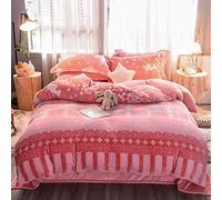SLOPSS King Floral Duvet Covers Pink Bedding Double Bed with Fitted Sheet Winter Set Quilt Cover Sets Soft Warm Flannel Twin Size 3D Engraved (C Queen)