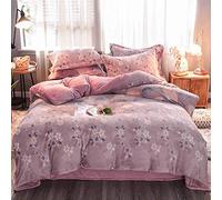 SLOPSS King Floral Duvet Covers Pink Bedding Double Bed with Fitted Sheet Winter Set Quilt Cover Sets Soft Warm Flannel Twin Size Engraved (D Queen)