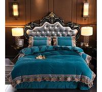 SLOPSS King Size Purple Covers Winter Duvet Quilt Cover Sets Bedding Set Double Bed Flat Sheet Soft Warm Flannel Twin Lace Embroidery (Blue Full)