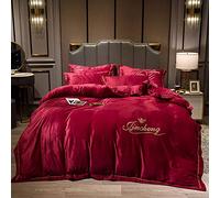 SLOPSS King Size Purple Covers with Fitted Duvet Bedding Set Winter Double Quilt Cover Sets Flat Sheet Soft Warm (Red Queen)