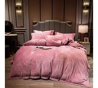 SLOPSS King Size Purple Covers with Fitted Duvet Bedding Set Winter Double Quilt Cover Sets Flat Sheet Soft Warm (Pink Queen)