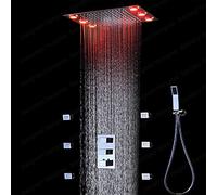 SLOPSS Kit Doccia, di Doccia, pluviale in Ottone termostatico in Acciaio Inossidabile Combo Set a soffitto a LED a LED da Telecomando a LED, MM-102