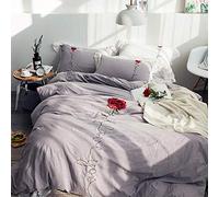 SLOPSS Linen Duvet Double Bed Twin Queen Size Quilt Cover 220×240cm Flat Sheet Pillowcases 4 Pieces Soft Bedding Set (Purple King)