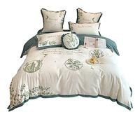 SLOPSS Long-Staple Cotton Brushed Four-Piece Set of Small Fresh Plants And Flowers Embroidery Quilt Cover Thick Bedding (Color Size : (A 1.8m)