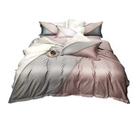 SLOPSS Long-Staple Letter Embroidery Four-Piece Set Contrast Stitching Quilt Cover Bed Pure Cotton Bedding Size (Color 1 1.5m)