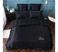 SLOPSS Luxury Bedding Set Pure Satin Silk European Style Embroidery Bed Sheet Quilt Cover Pillowcase 4pcs Romantic Soft Home Textile Flat Fitted (Color D Size : Double) (B King)