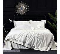 SLOPSS Luxury Bedding Set Pure Satin Silk European Style Embroidery Bed Sheet Quilt Cover Pillowcase 4pcs Romantic Soft Home Textile Flat Fitted (Color D Size : Double) (A Full)