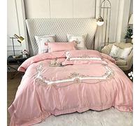 SLOPSS Luxury Satin Bedding Soft Breathable Duvet/Quilt Cover Flat Sheet Pillowcases Silk Cotton Embroidery Bed Set 4pcs (Color Size : Double) (Pink Full)