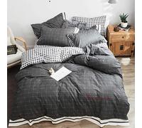 SLOPSS Mens 100% Covers Set Grey Bedding Sets Duvet Quilt Cover Cotton with Pillowcases Double Bed Twin Size Black (E King)