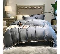 SLOPSS Minimalist Style Tencel Four-Piece Embroidery Quilt Cover Pure Silky Cool Bedding (Color A Size : (F 1.8m)