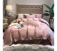 SLOPSS Minimalist Style Tencel Four-Piece Embroidery Quilt Cover Pure Silky Cool Bedding (Color A Size : (B 2m)