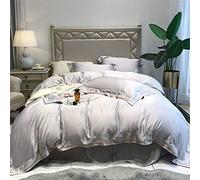 SLOPSS Minimalist Style Tencel Four-Piece Embroidery Quilt Cover Pure Silky Cool Bedding (Color A Size : (D 2m)