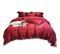 SLOPSS Minimalist Style Tencel Four-Piece Embroidery Quilt Cover Pure Silky Cool Bedding (Color Size : (A 1.8m)