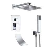 SLOPSS Miscelatore termostatico Doccia di Doccia Nera Doccia Set di rubinetti Include la Doccia con Pioggia a spruzzo Superiore, Doccia Portatile e Rubinetto del Bagno, Rotondo.