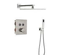 SLOPSS Nickel Spazzolato Termostatico Bagno Doccia Rubinetto pluviale con Pioggia per Doccia a Parete montata su vano da Bagno per tocchetto da Bagno Set wall-3way Wall, 2way, 12 Pollici