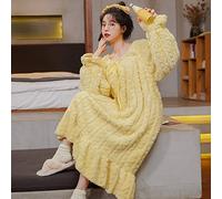 SLOPSS Nightdresses for Women UK, camine da Notte per Donne in Flanella Gialla Piazza a Strisce Camicia da Sonno Morbida a Maniche Lunghe comode da Notte.