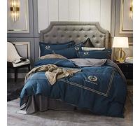 SLOPSS Orange Cotton Covers Duvet Bedding Set Bed 4 PCS Quilt Cover Sets Flat Sheet Twin Double Size Soft Warm Flannel (Blue King)