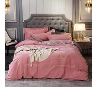SLOPSS Orange Cotton Covers Duvet Bedding Set Bed 4 PCS Quilt Cover Sets Flat Sheet Twin Double Size Soft Warm Flannel (Pink King)