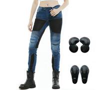 SLOPSS Pantaloni per Motociclisti Femminili, Pantaloni per Motociclisti Jeans di Elasticità, Pantaloni motociclistici Traspiranti, con Protezioni Rimovibili di 4 seconde Generazioni