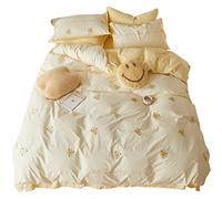 SLOPSS Piccola Fresco in Quattro Ricamo Il Cuore con Filo di Cotone Puro Tela per Letto Morbido (Colore: Vestito a Dimensione: 2m) (Tuta da 5 Pezzi)