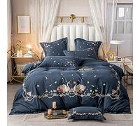 SLOPSS Piece Luxury Hotel Bedding Stitch Duvet Sets Breathable Cotton Quilt Cover with Pillowcases (Color Grey Size : Double) (Blue Full)