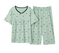 SLOPSS Pigiama da Donna, Cartone Animato di Cotone Estivo da Donna in Pigiama Verde Set Rotondo Casual Plus Size Femminile Calda e Accogliente pigiatura Corta+Pantaloni Corti, b, l